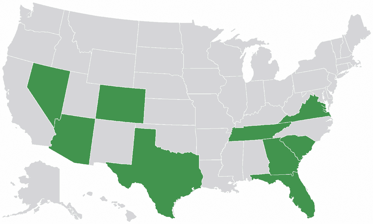 Map of the United States highlighting Catalyst Land Holdings' primary buying states